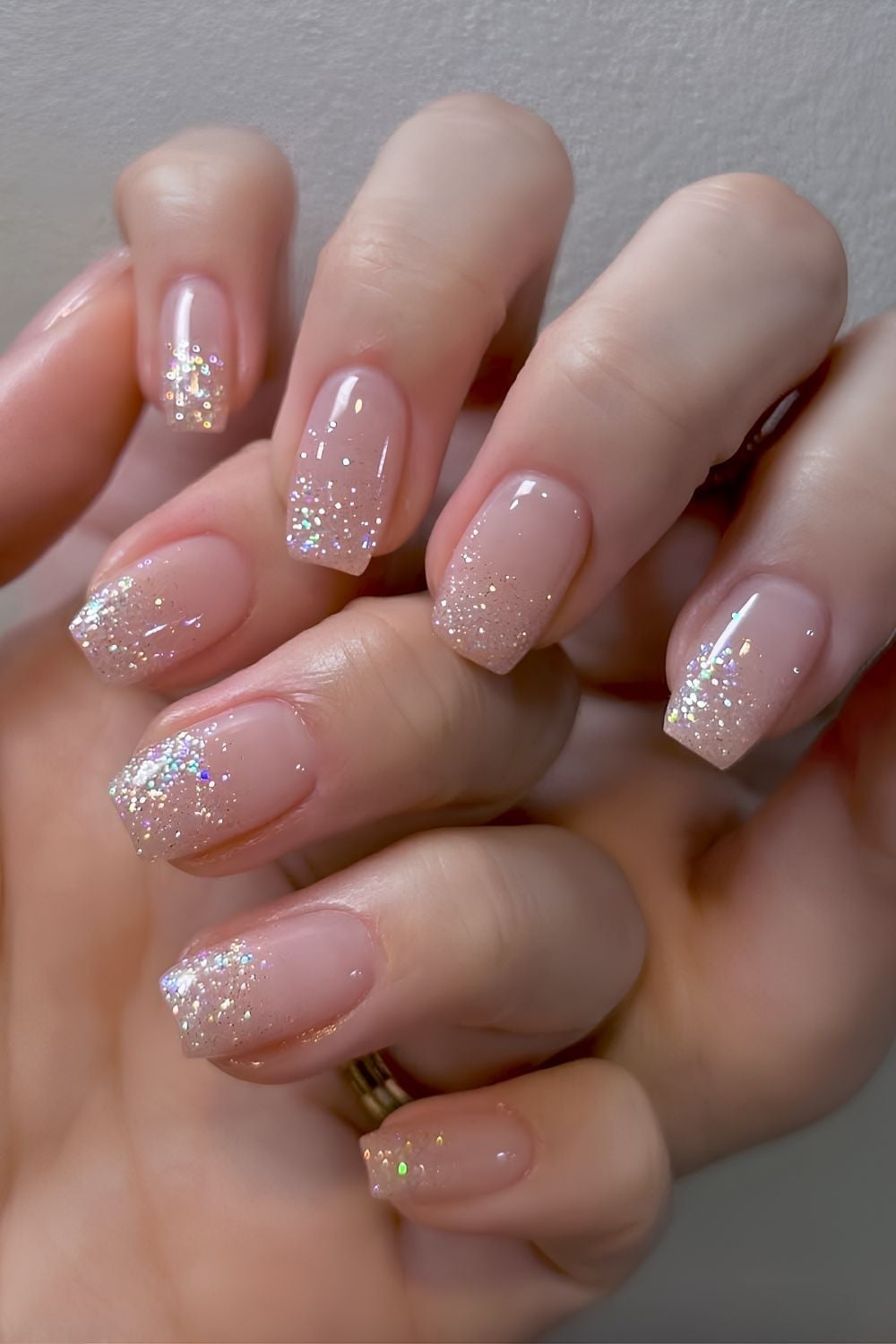 Sheer Pink Silver Glitter French Tips — Shimmer Nails