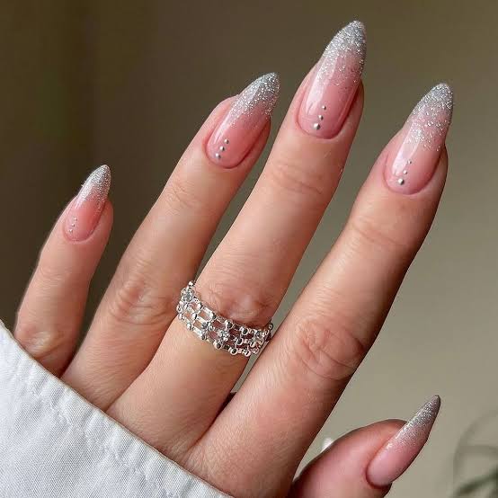 Pink Gradient Silver Glitter Ombre — Shimmer Nails