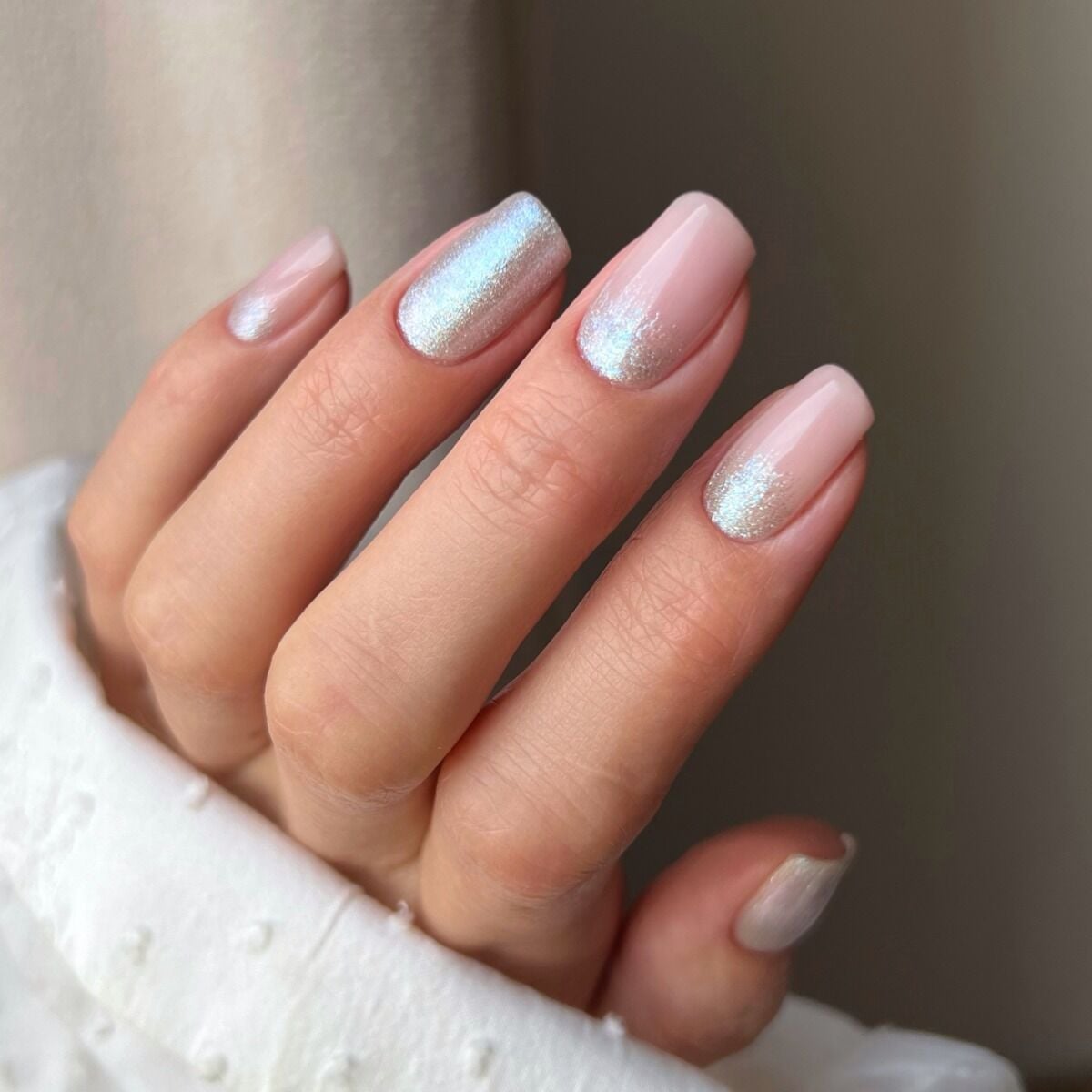 Pale Pink Shimmer Silver Glitter French — Shimmer Nails