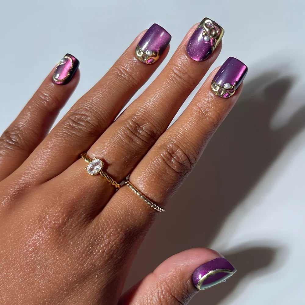 Deep Purple Pink Gold Cat Eye Pearls — Shimmer Nails