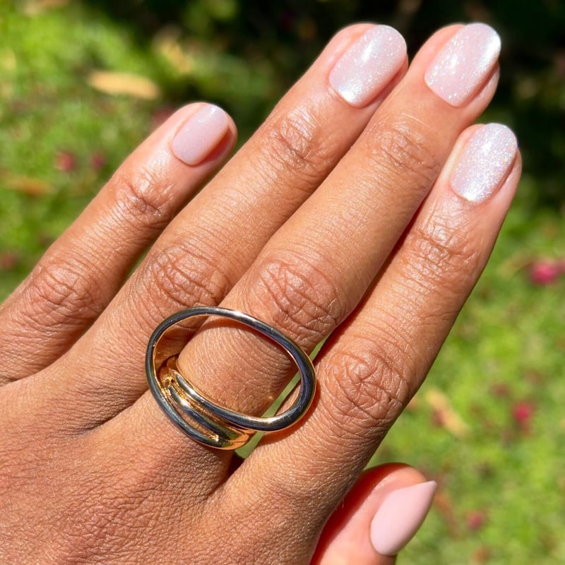 Milky Nude Subtle Shimmer Short Almond — Shimmer Nails