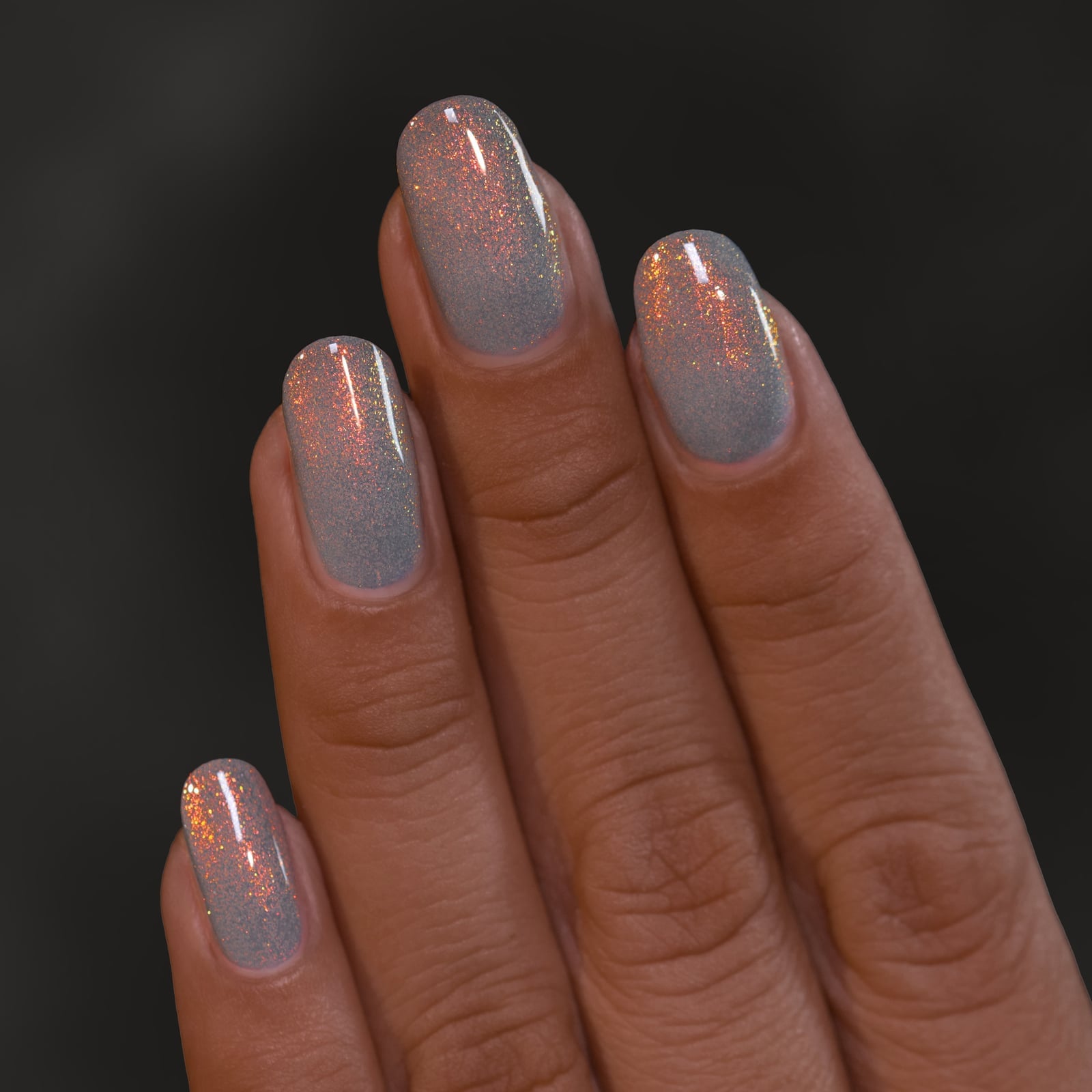 Light Gray Orange Gold Shimmer — Shimmer Nails