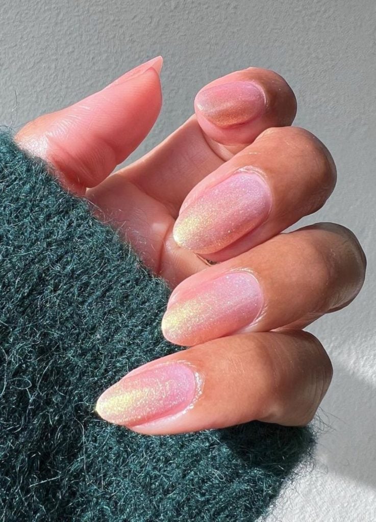 Pale Pink Gold Iridescent Shimmer — Shimmer Nails