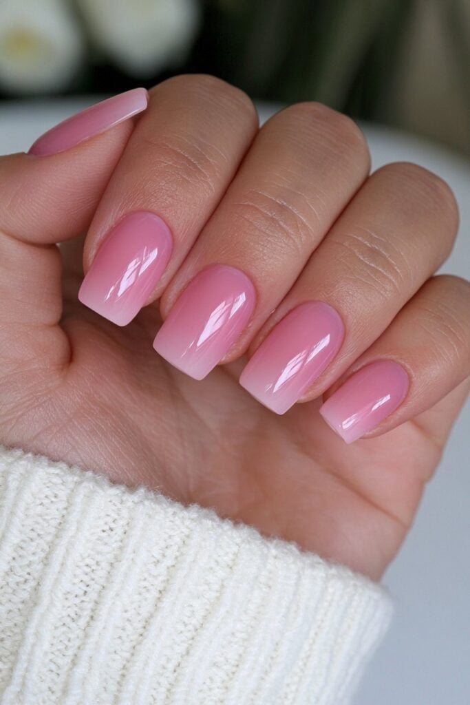 Pink White Ombre Short Square Nails Pink White Ombre Short Square Nails — Short Acrylic Nails