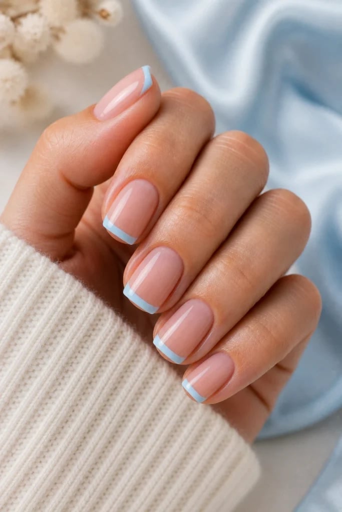 Light Blue French Accent Short Square Nails Light Blue French Accent Short Square Nails — Short Acrylic Nails