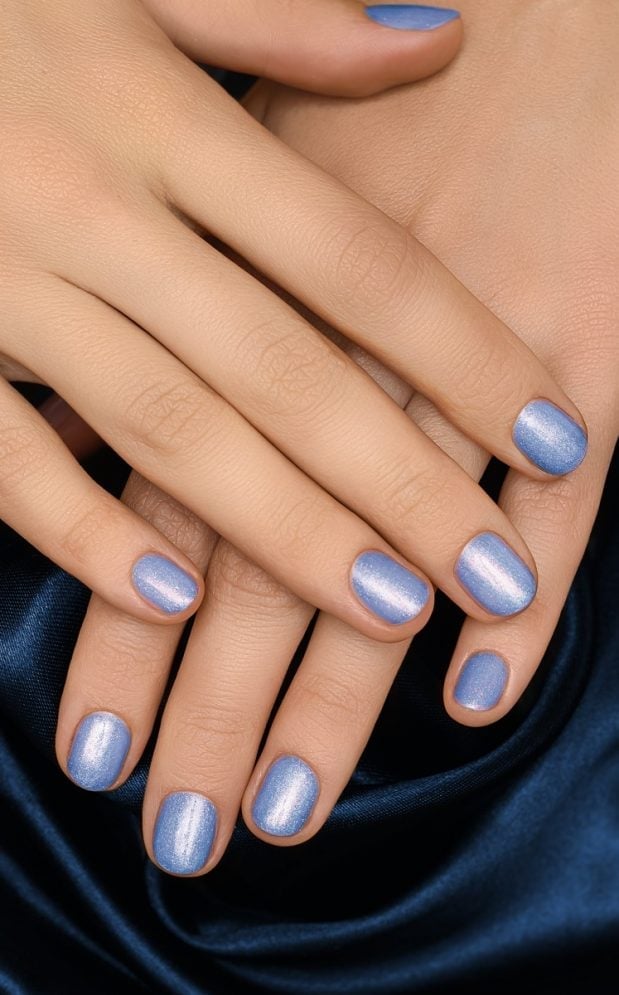 Shimmering Satin Light Blue Short Oval Nails Shimmering Satin Light Blue Short Oval Nails — Short Acrylic Nails