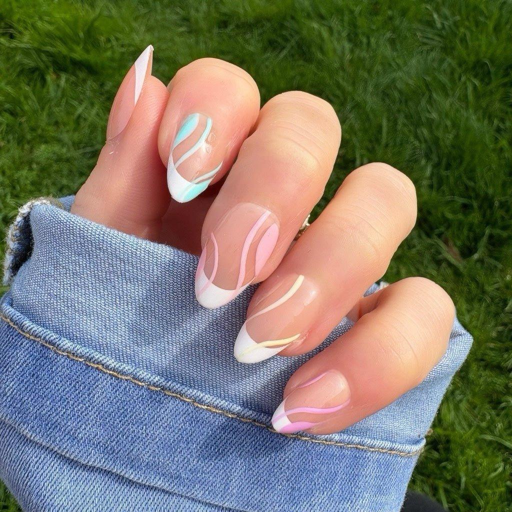 Pastel Swirl French Tip Short Almond Nails Pastel Swirl French Tip Short Almond Nails