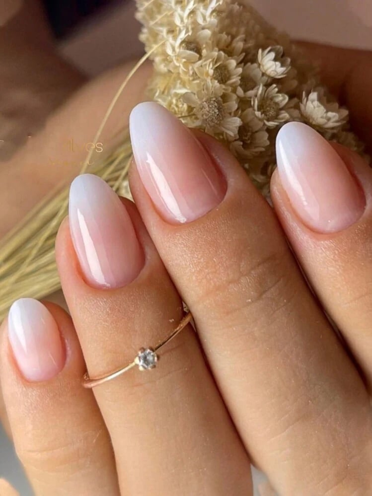 Sheer Pink to Milky White Ombre French Short Almond Nails Sheer Pink to Milky White Ombre French Short Almond Nails