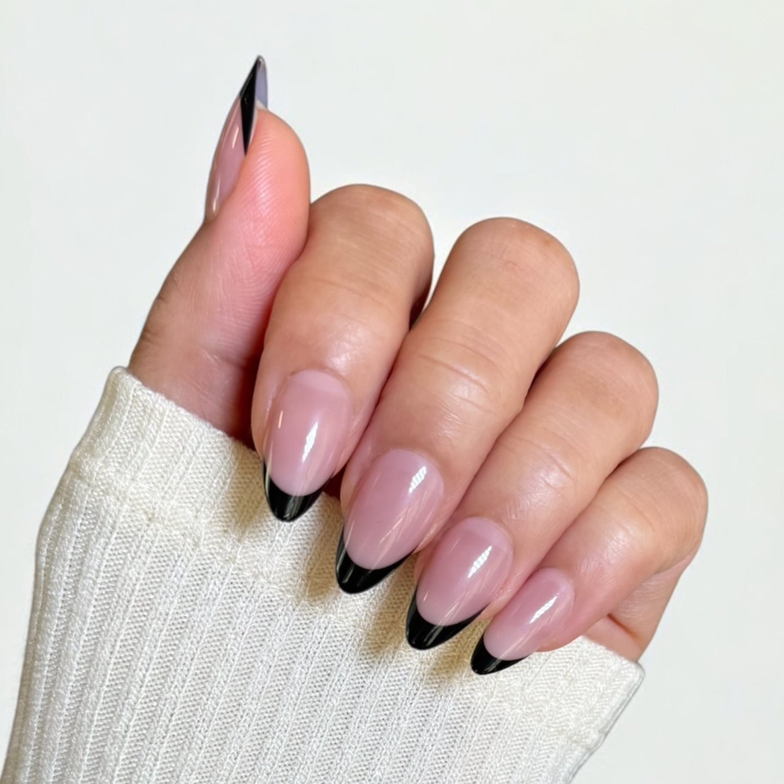 Bold Black French Tip Sheer Nude Short Almond Nails Bold Black French Tip Sheer Nude Short Almond Nails