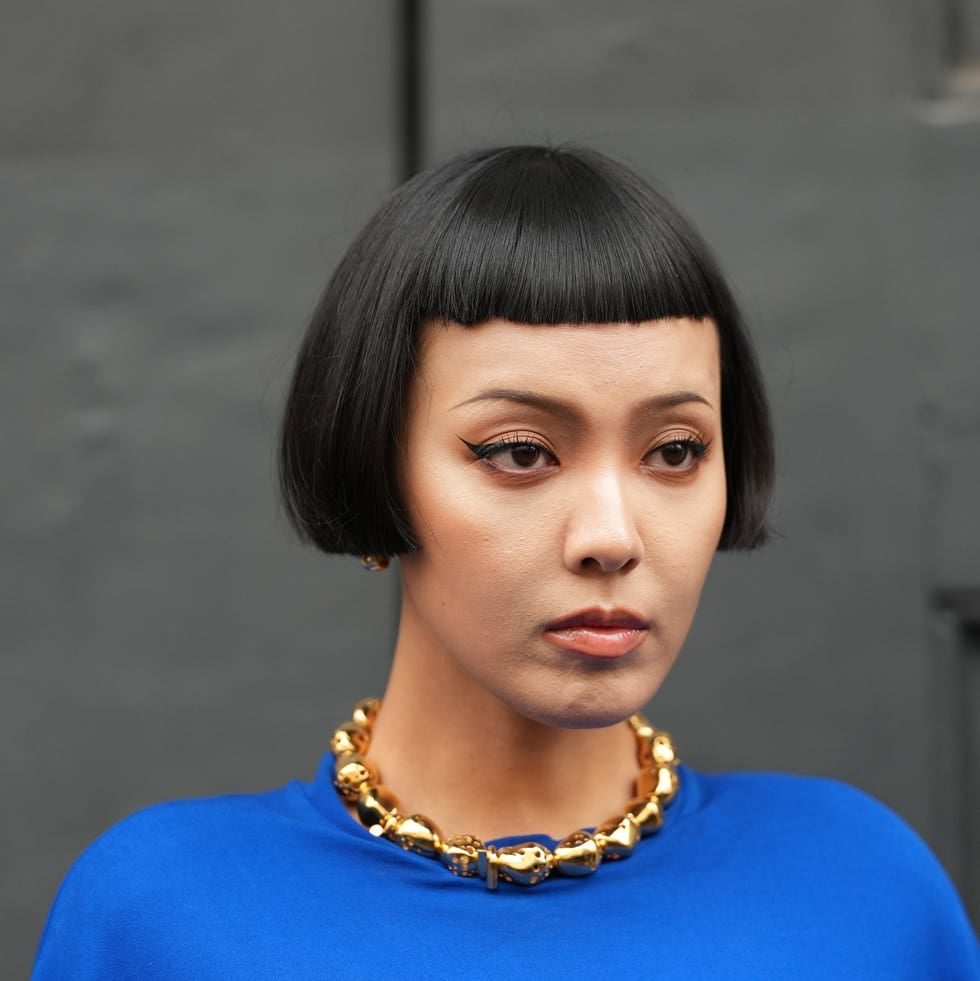 Ear Length Black Bob With Blunt Bangs — Short Bob Hairstyles