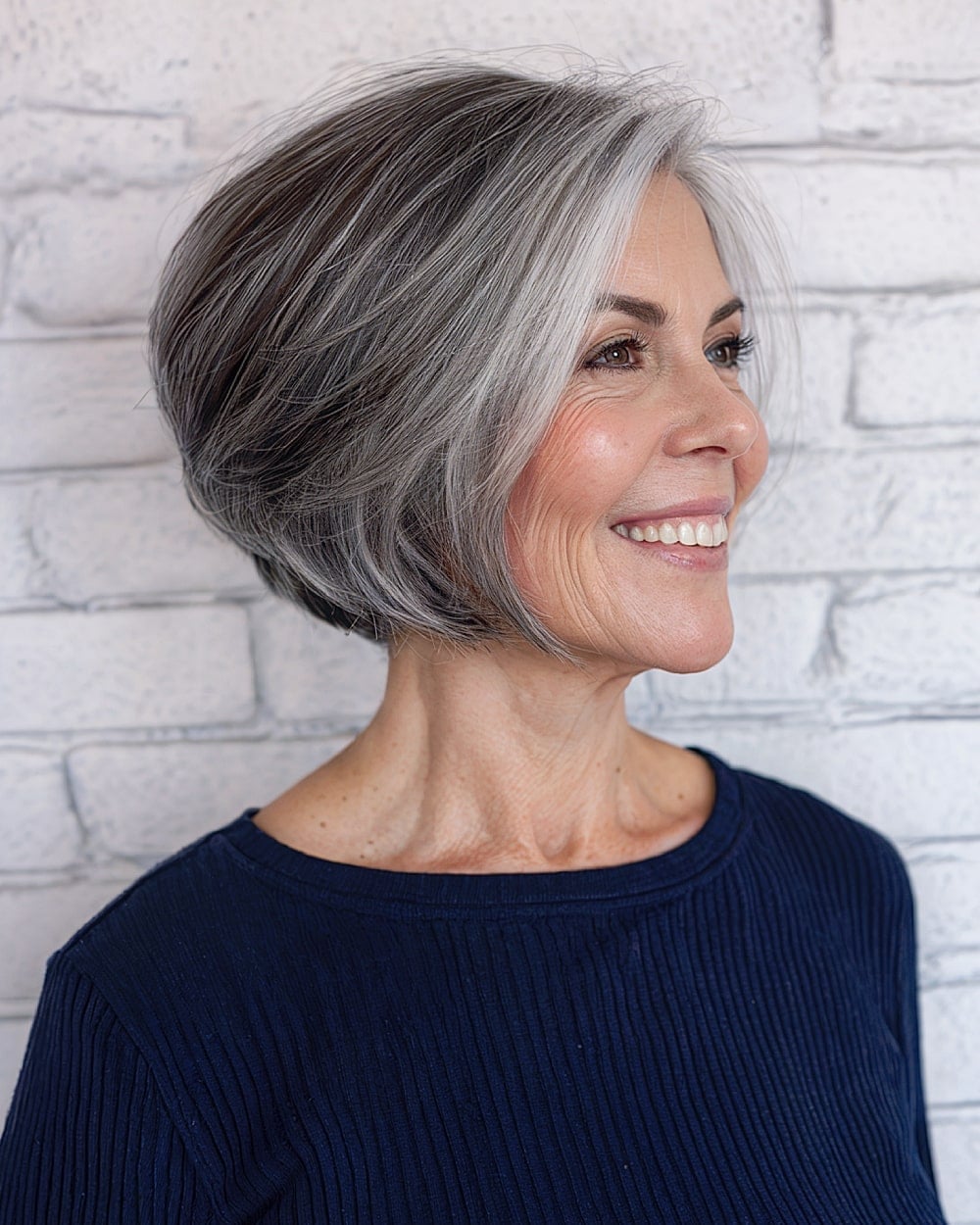Chin Length Gray Bob With Full Bangs And Volume — Short Bob Hairstyles