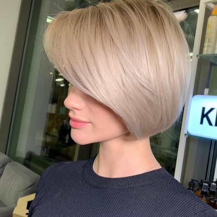 Ash Blonde Chin Bob With Sharp Angle — Short Bob Hairstyles