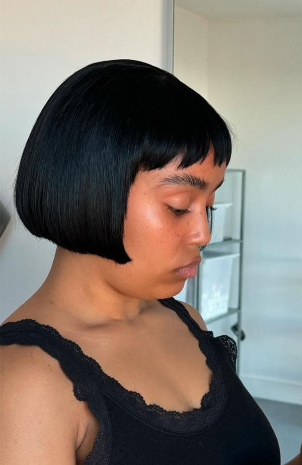 Short Black Bob With Micro Bangs — Short Bob Hairstyles