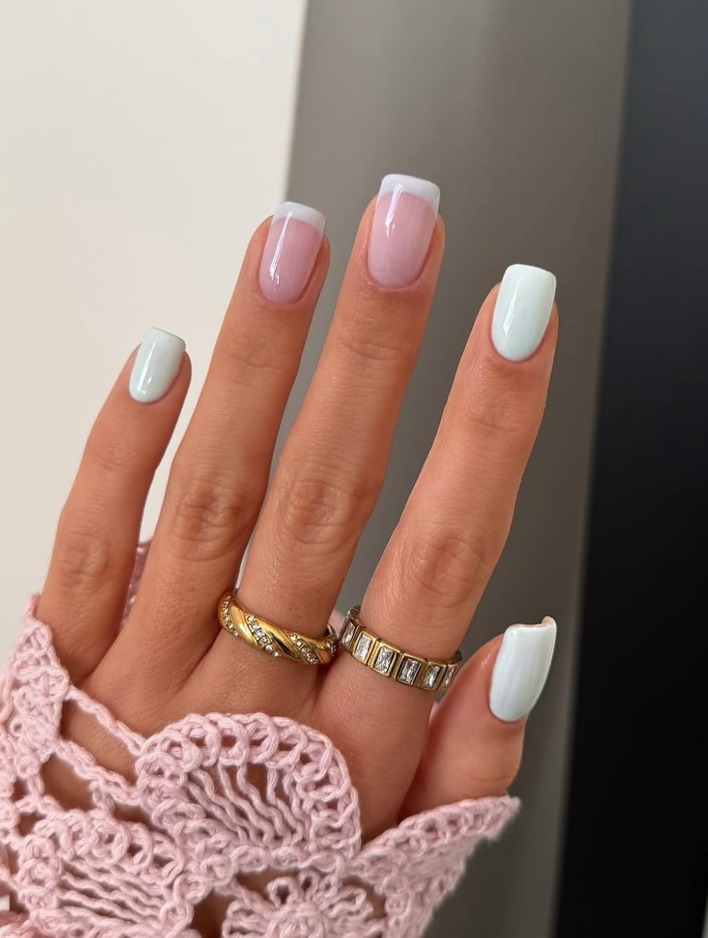 Mint Green Pastel French Short Square Nails — Short Classy Nails
