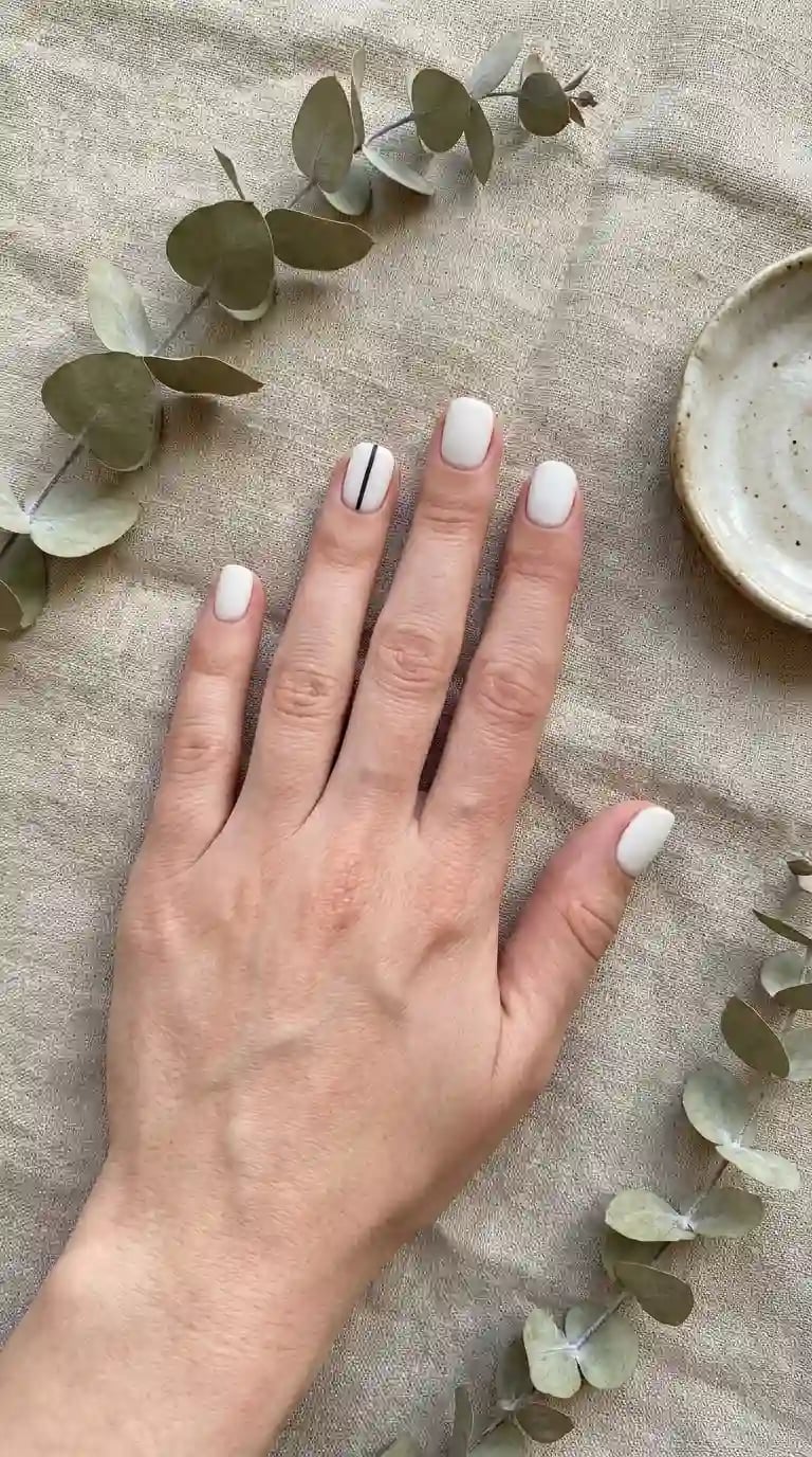 Matte White Black Line Short Square Nails — Short Classy Nails