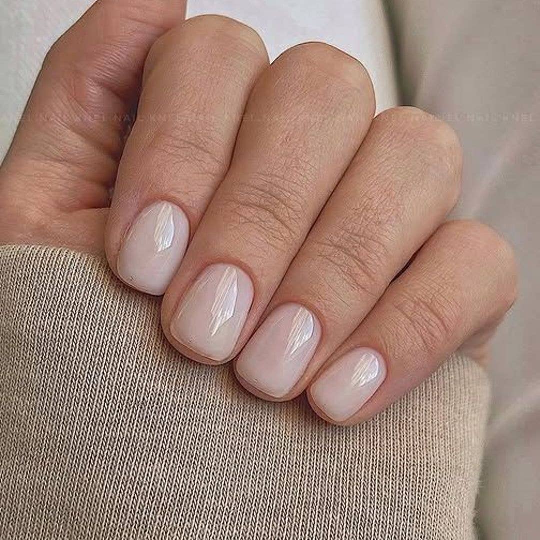 Milky Pearlescent Shimmer Soft Square Nails — Short Classy Nails