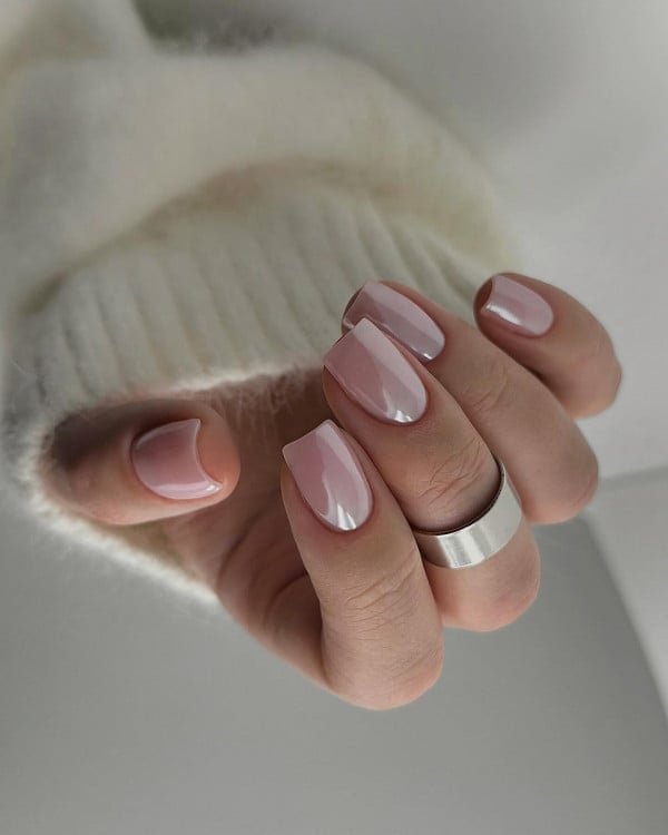 Milky Shimmer Short Square Nails — Short Classy Nails