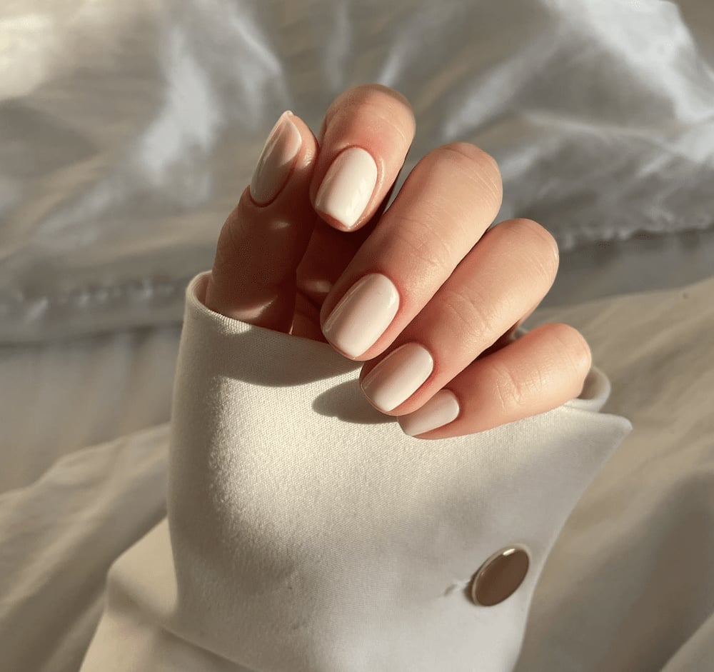 Creamy Off-White Soft Square Glossy Nails — Short Classy Nails