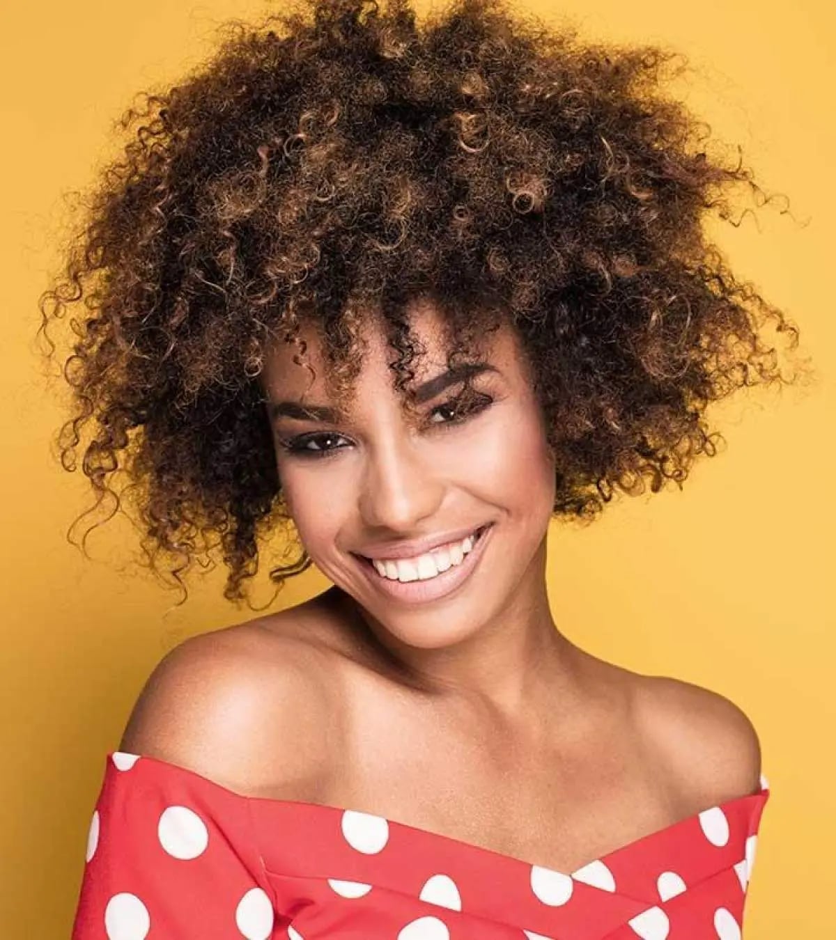 Shoulder Length Afro With Caramel Highlights, Close-Up Take Shoulder Length Afro With Caramel Highlights, Close-Up Take — Short Curly Hair