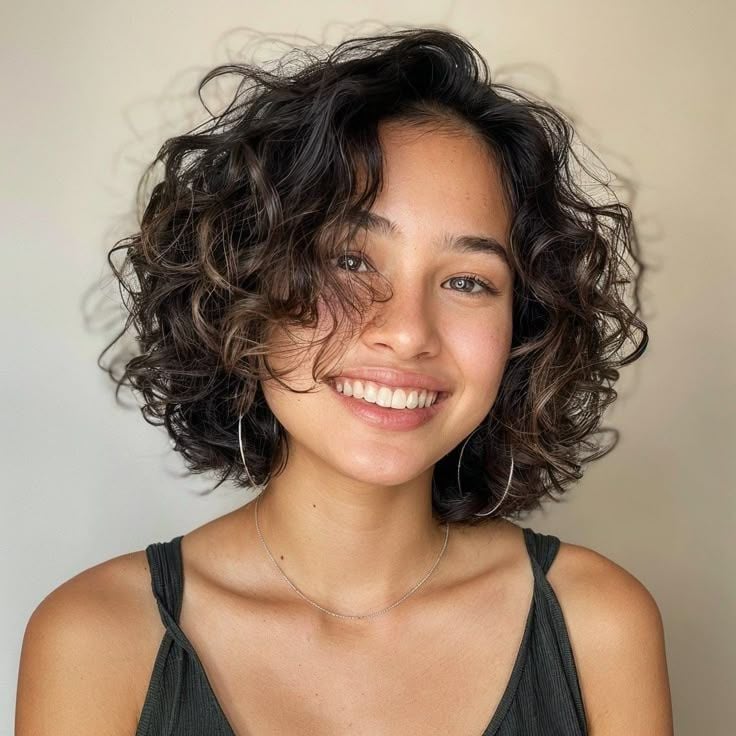 Shoulder Length Bob With Curtain Bangs Shoulder Length Bob With Curtain Bangs — Short Curly Hair