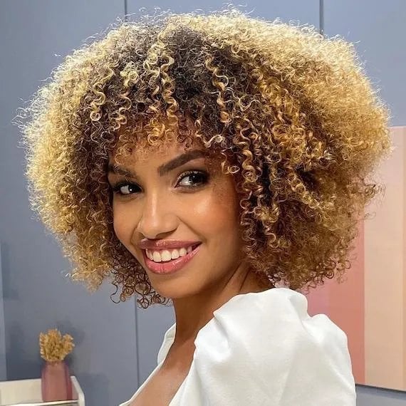 Voluminous Honey Blonde Bob Voluminous Honey Blonde Bob — Short Curly Hair