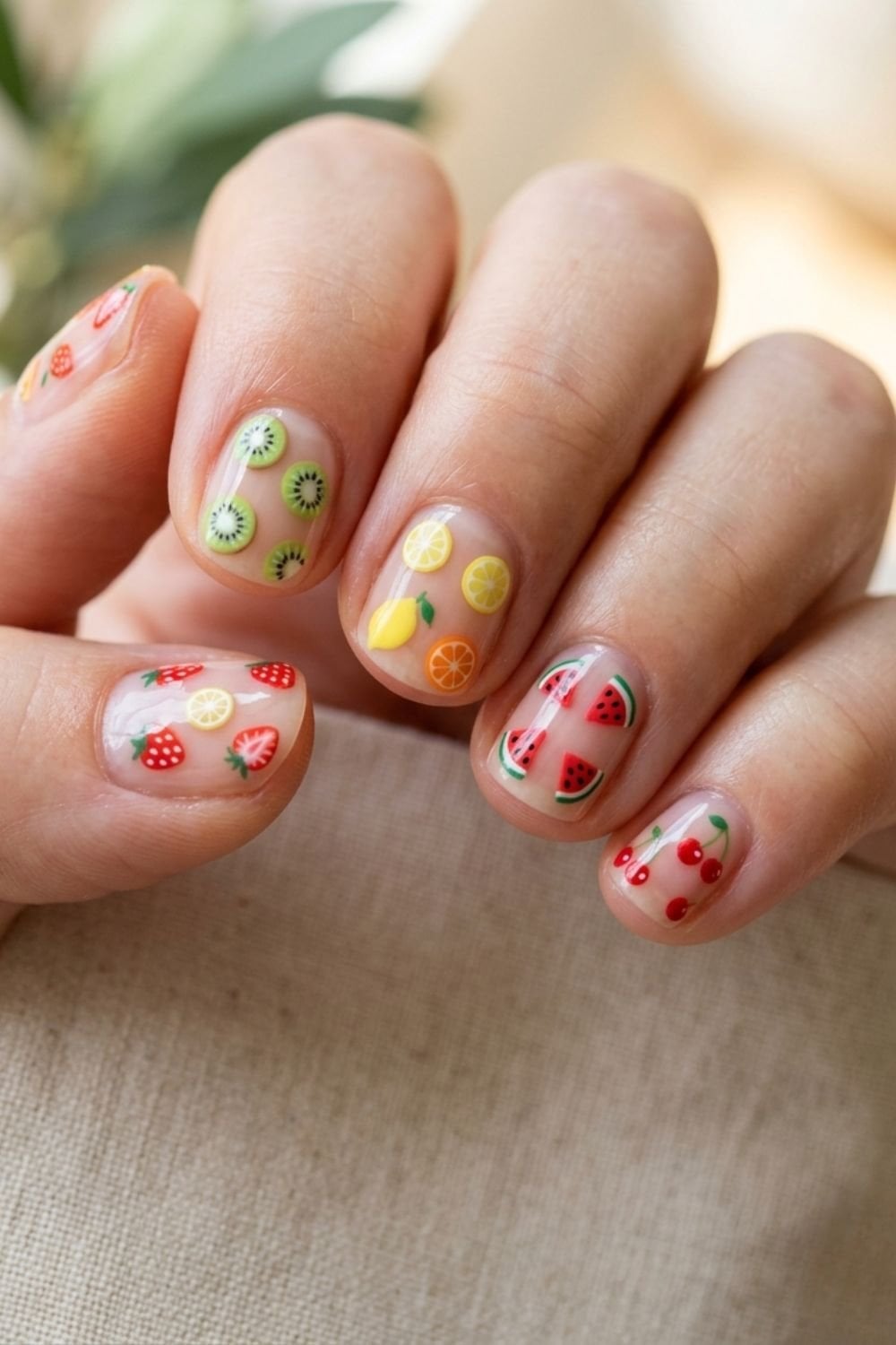 Summer Fruit Decal Short Square Nails — Short Cute Nails