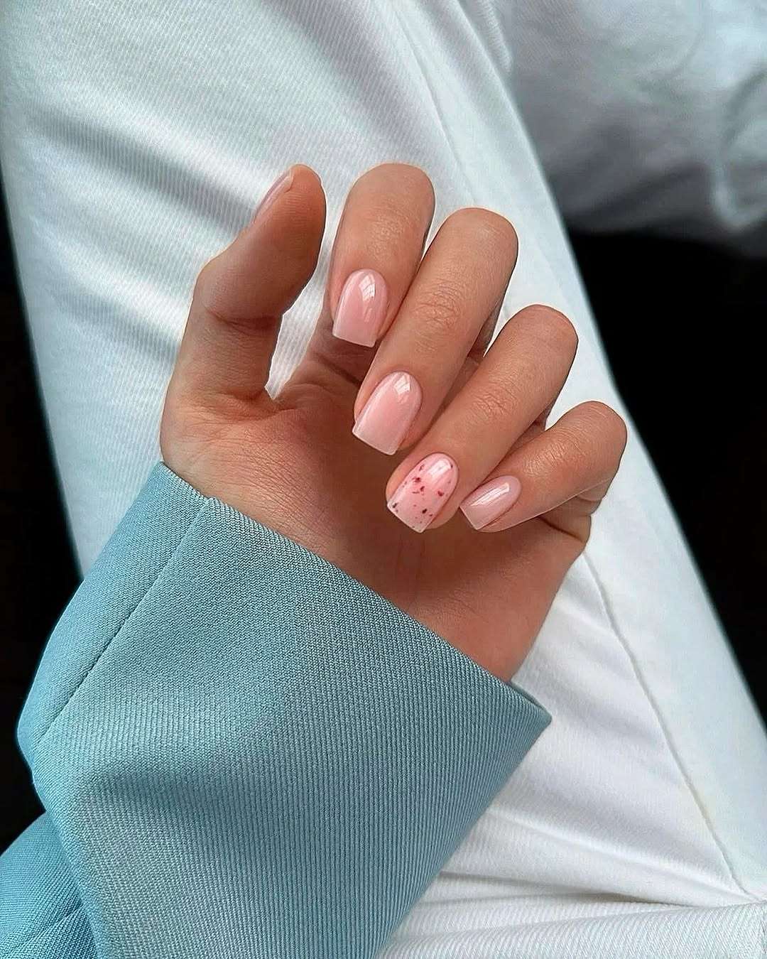 Sheer Pink Nails With Subtle Speckled Texture — Short Cute Nails