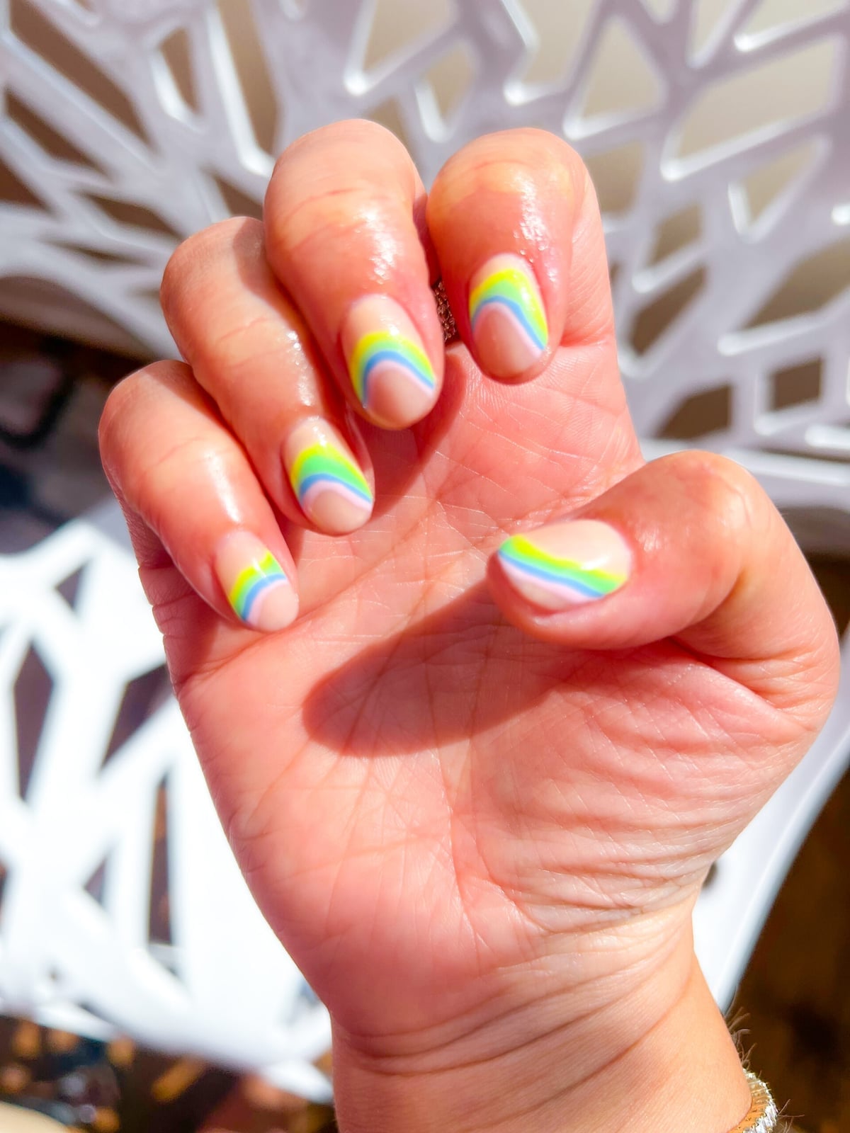 Clear Short Almond Nails With Pastel Rainbow Tips — Short Cute Nails