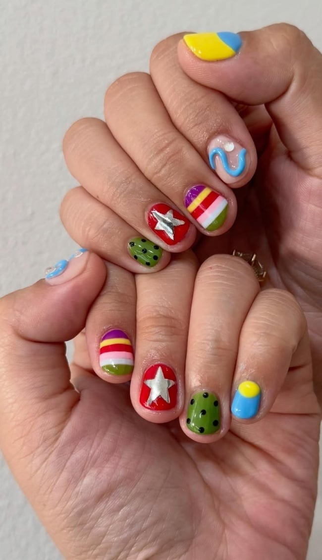 Mixed Pattern Short Square Nails — Short Cute Nails