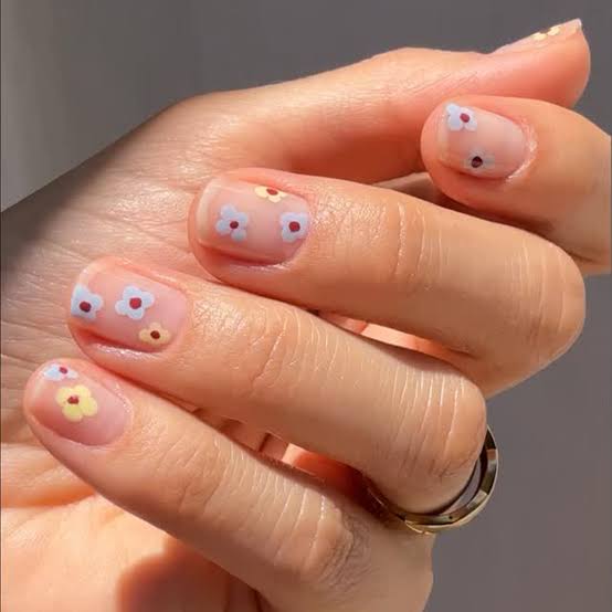 Short Square Nails With Dainty Floral Accents — Short Cute Nails