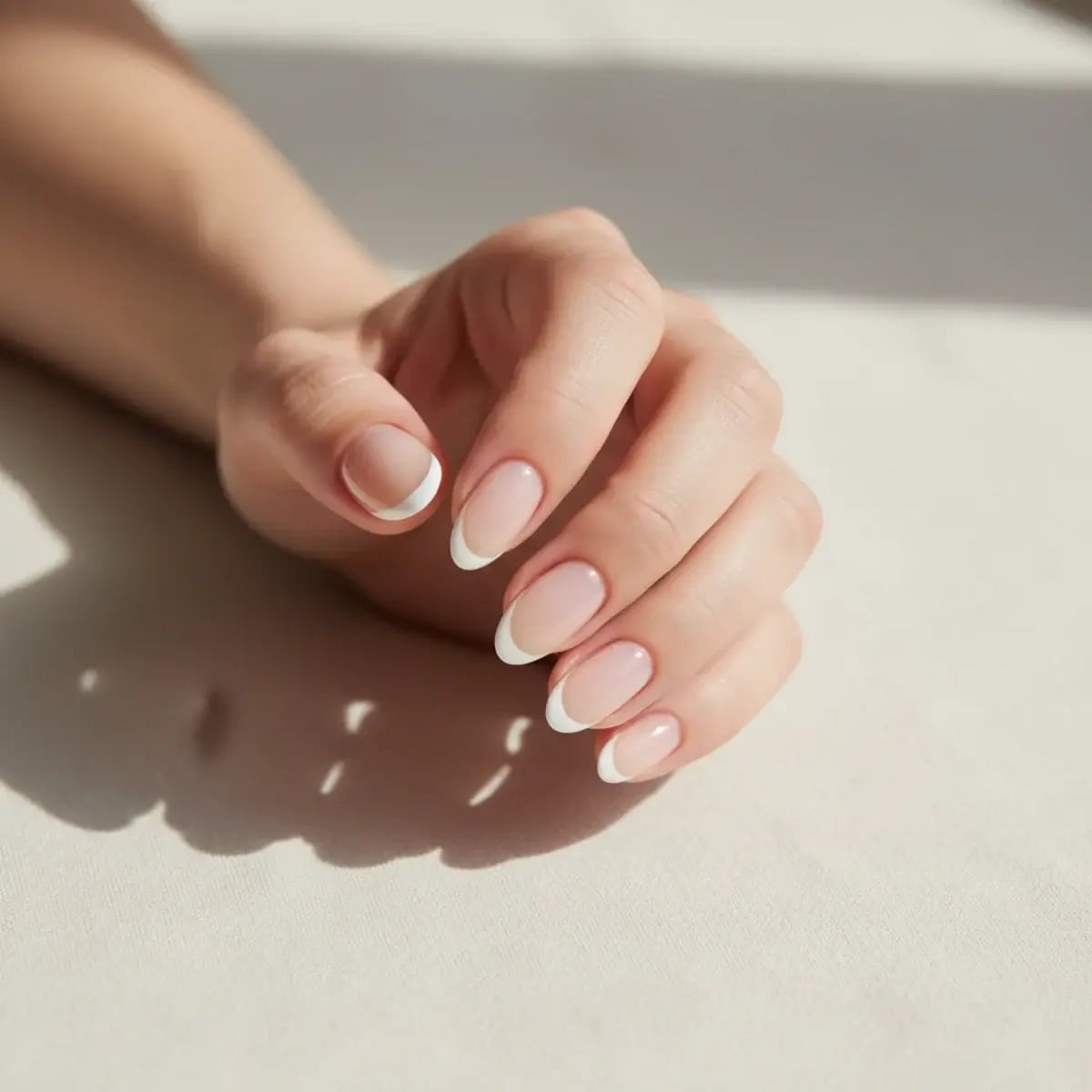 Sheer Pink Base Classic White French Tip Short Oval Nails Sheer Pink Base Classic White French Tip Short Oval Nails — Short French Tip Nails