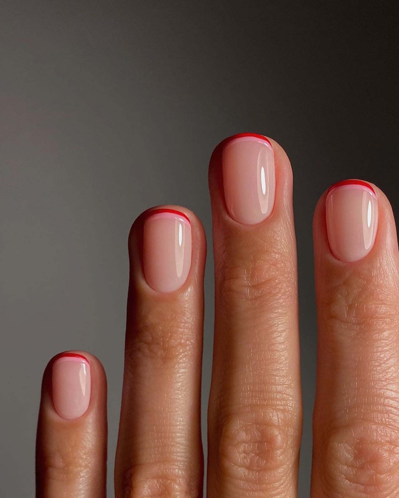 Nude Base Thin Red Line Short Square Nails Nude Base Thin Red Line Short Square Nails — Short French Tip Nails