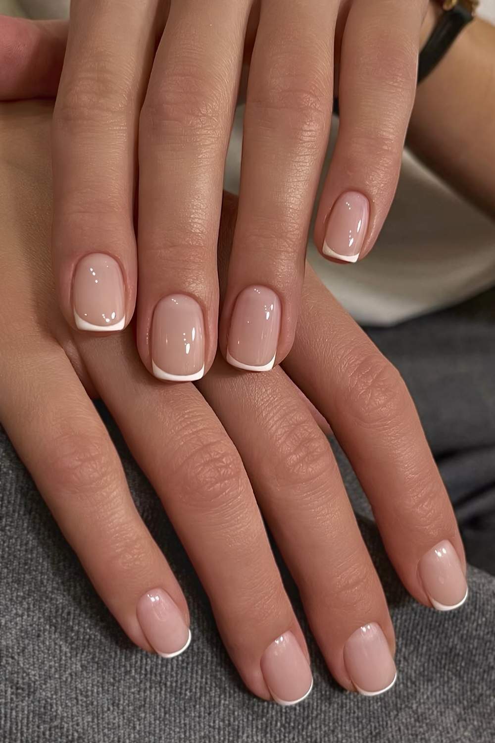 Sheer Nude Thin White Line Short Square Nails Sheer Nude Thin White Line Short Square Nails — Short French Tip Nails