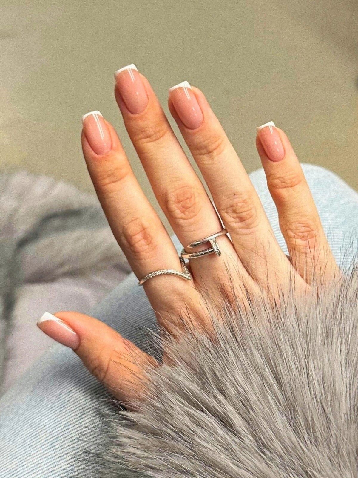 Sheer Nude Base Precise White French Tip Short Square Nails Sheer Nude Base Precise White French Tip Short Square Nails — Short French Tip Nails