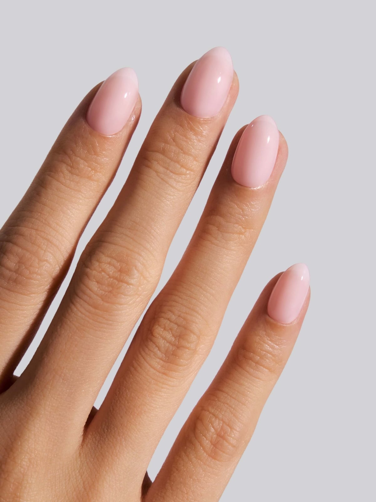 Milky Pale Pink Short Almond Gel Nails — Short Gel Nails