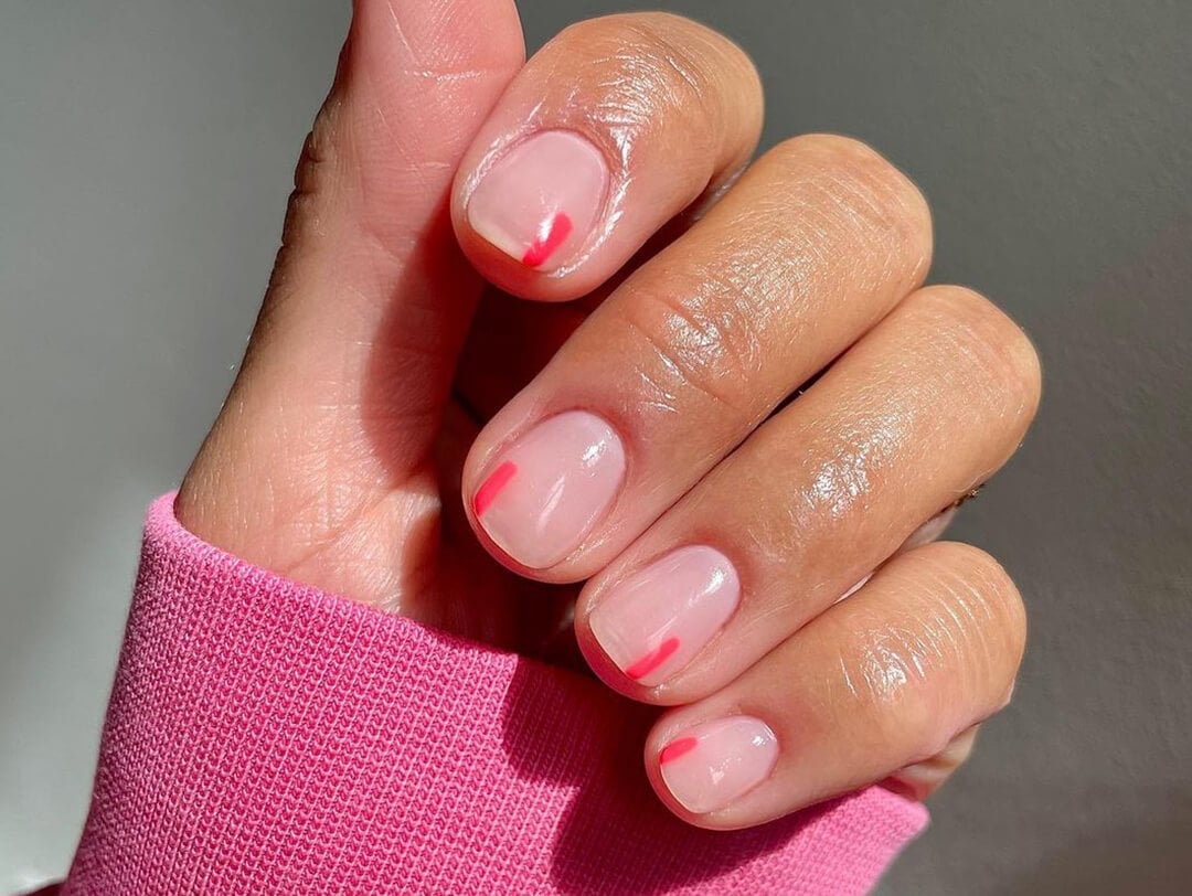 Diagonal Pink Line Short Square Nails — Short Gel Nails