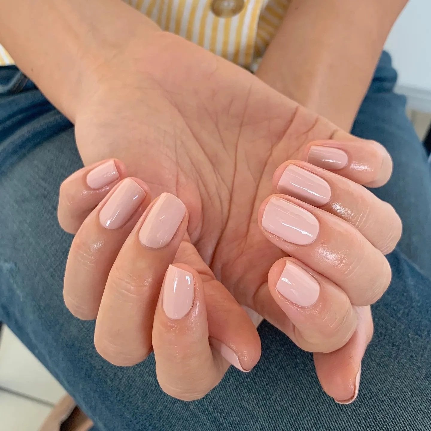 Milky Pink Short Soft Square Gel Nails — Short Gel Nails