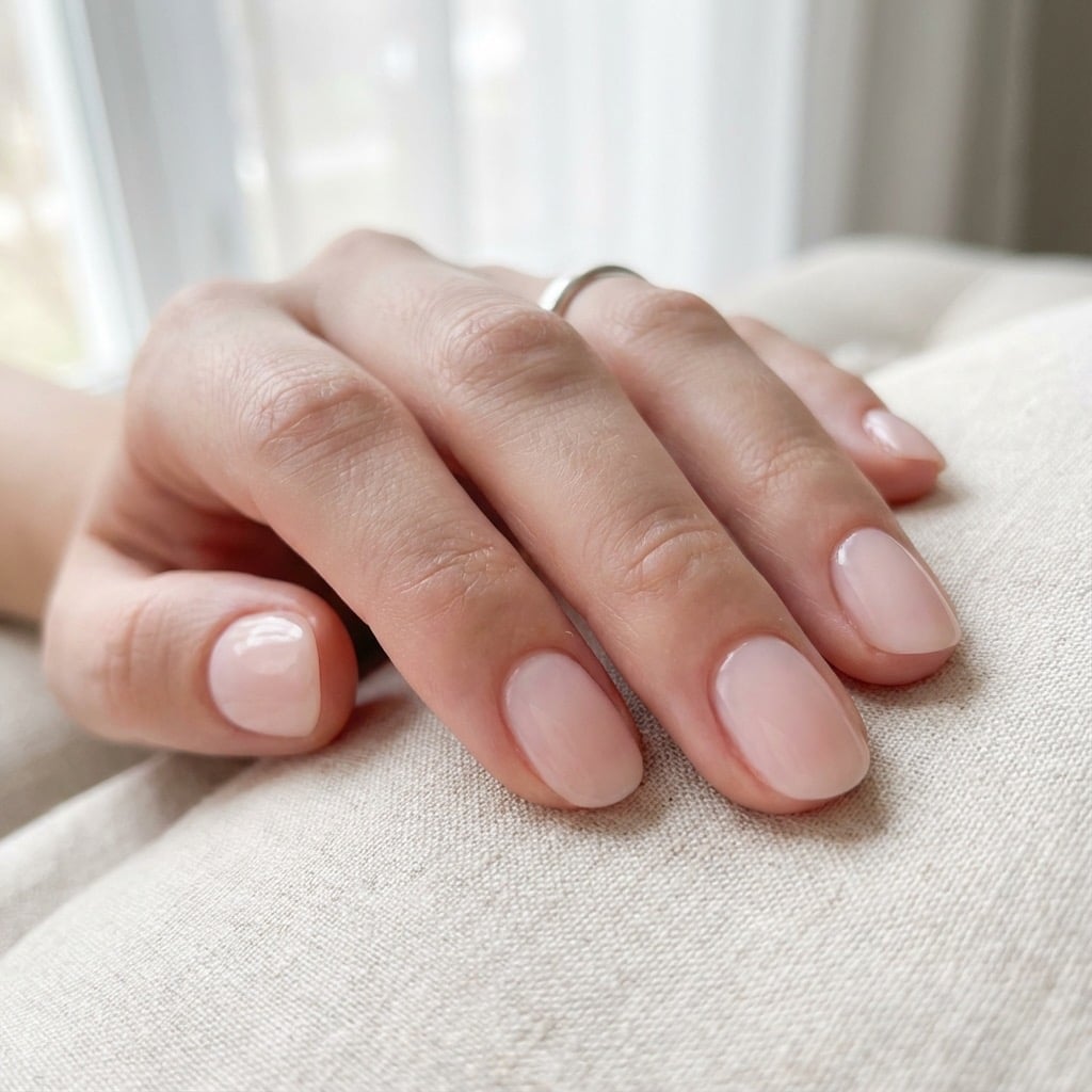 Sheer Pale Pink Natural Look Nails Sheer Pale Pink Natural Look Nails — Short Round Nails
