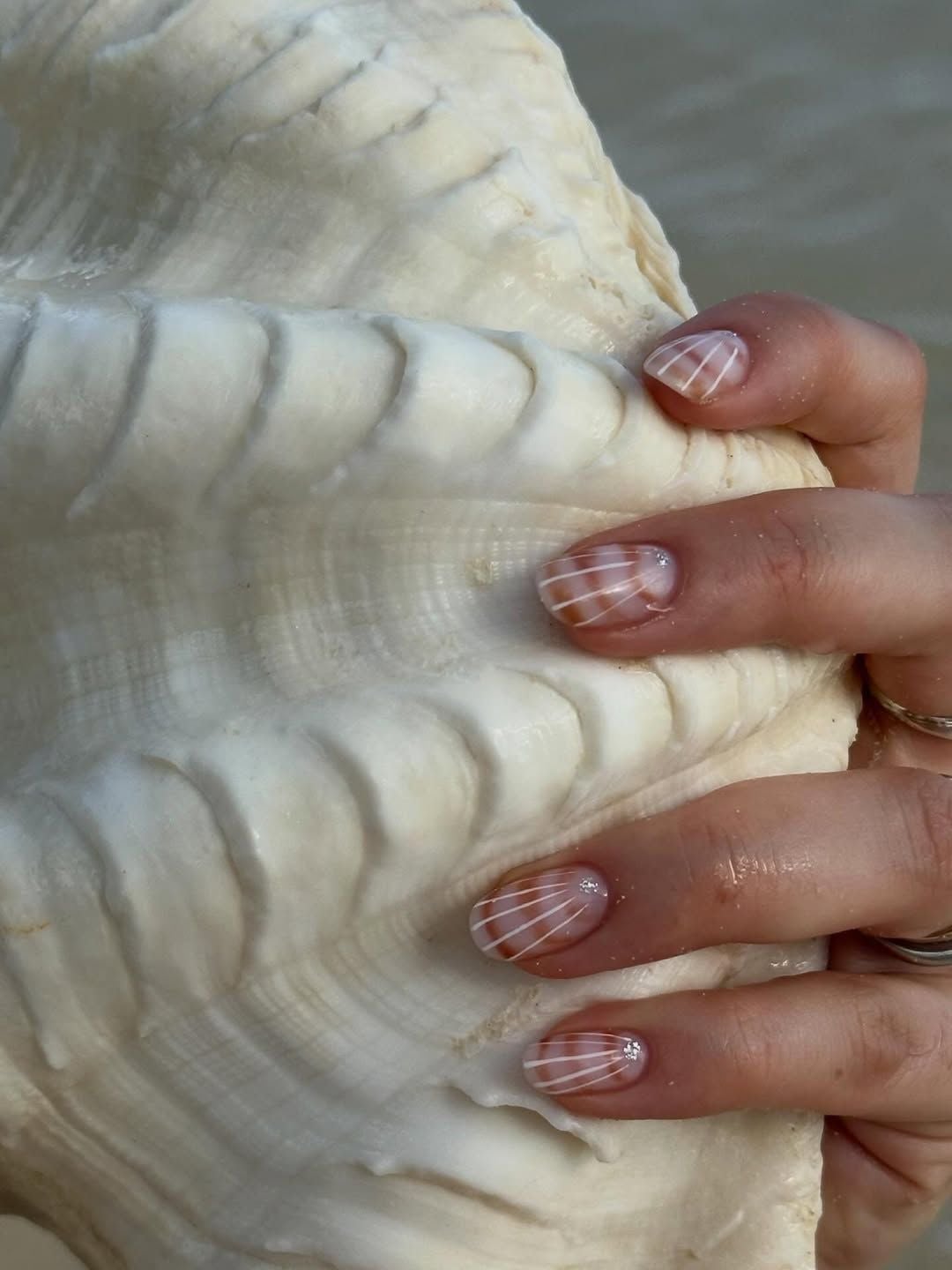 Seashell Stripe Short Round Nails Seashell Stripe Short Round Nails
