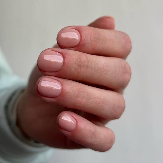 Sheer Nude Pink Glossy Natural Nails Sheer Nude Pink Glossy Natural Nails — Short Round Nails