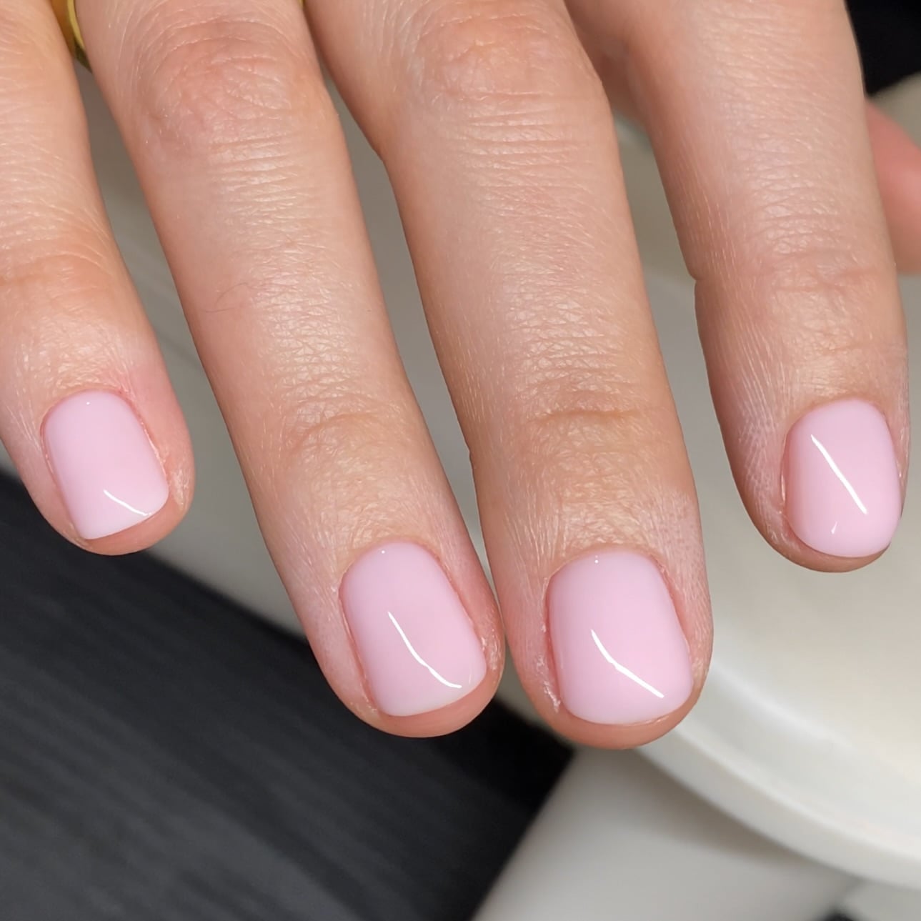 Opaque Pastel Pink Glossy Nails Opaque Pastel Pink Glossy Nails — Short Round Nails