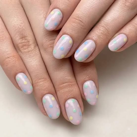 Pastel Polka Dot Short Round Nails Pastel Polka Dot Short Round Nails
