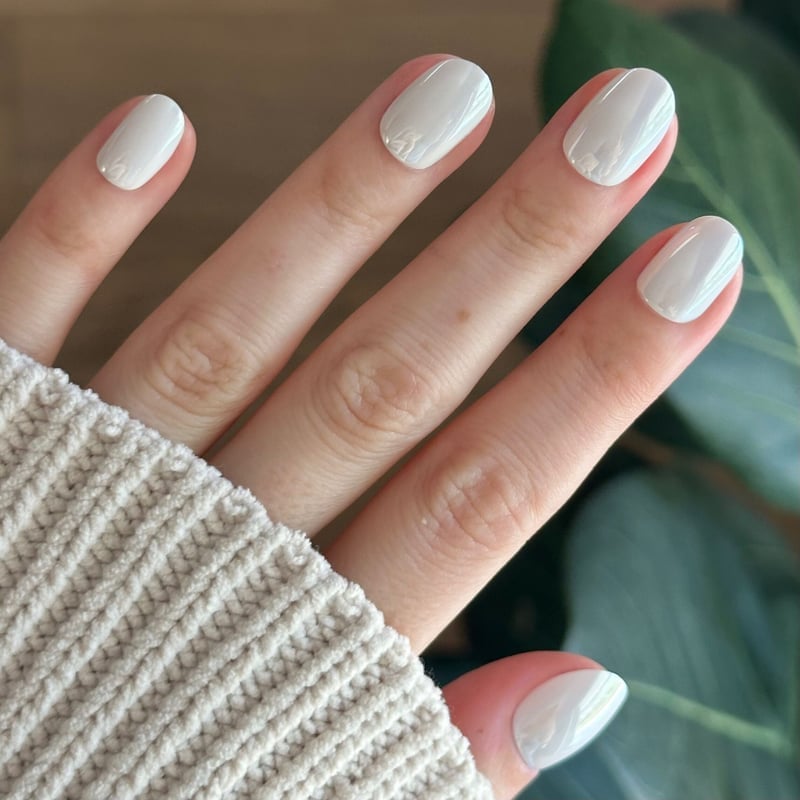 White Chrome Pearlescent Short Round Nails White Chrome Pearlescent Short Round Nails