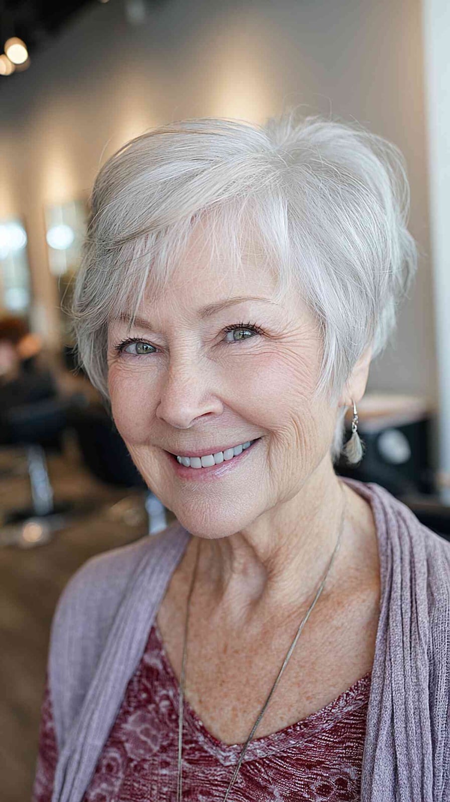 Ear Length Silver Gray Shag With Feathered Pixie Layers — Short Shag Haircuts