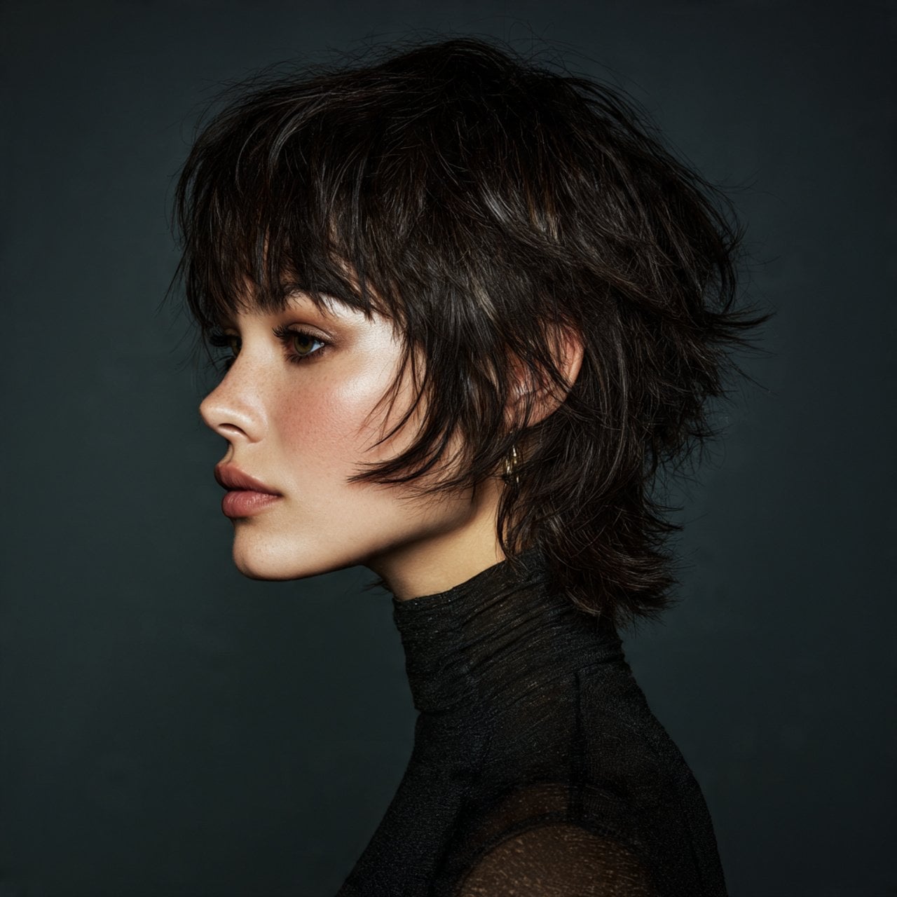 Chin Length Wolf Cut With Choppy Bangs — Short Wolf Cut