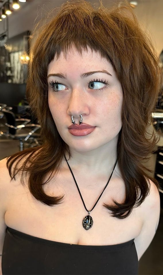 Collarbone Wolf Cut Micro Bangs Textured Blowout — Short Wolf Cut