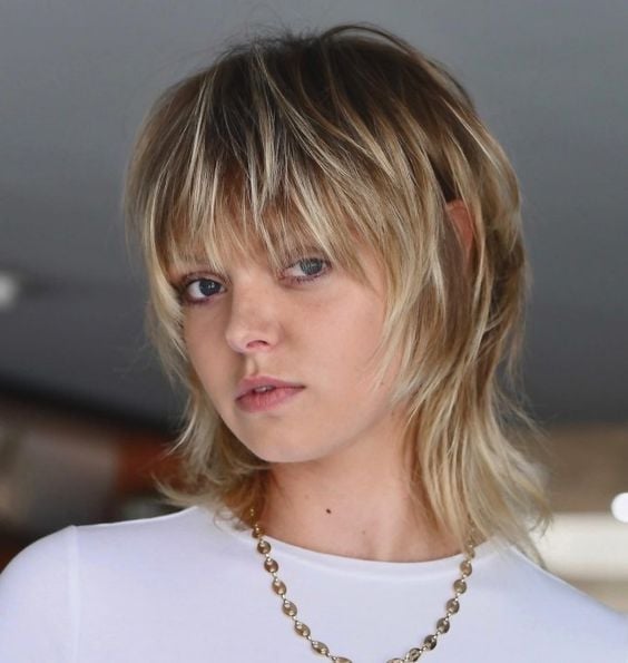 Collarbone Wolf Cut Shaggy Layers Blonde Highlights — Short Wolf Cut