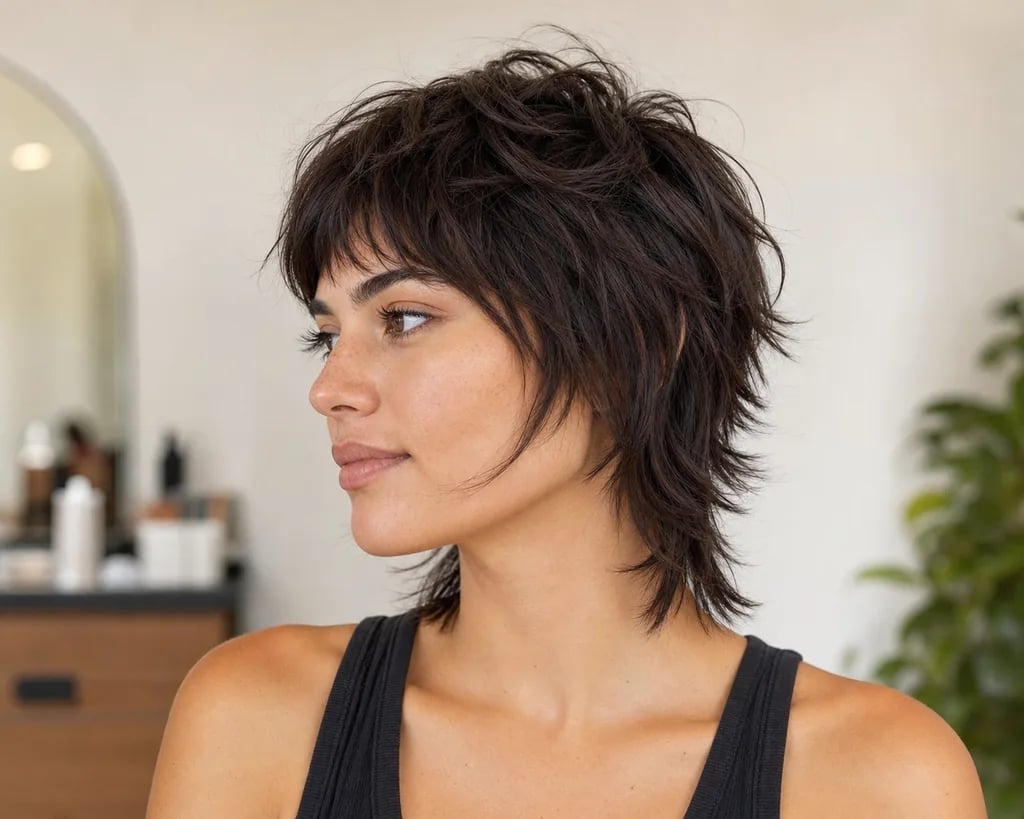 Tousled Chin Length Wolf Cut Shaggy Layers — Short Wolf Cut