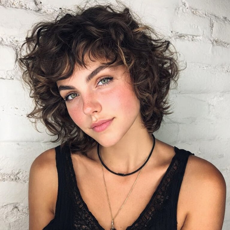 Chin Length Dark Brown Wolf Cut Curly Texture — Short Wolf Cut