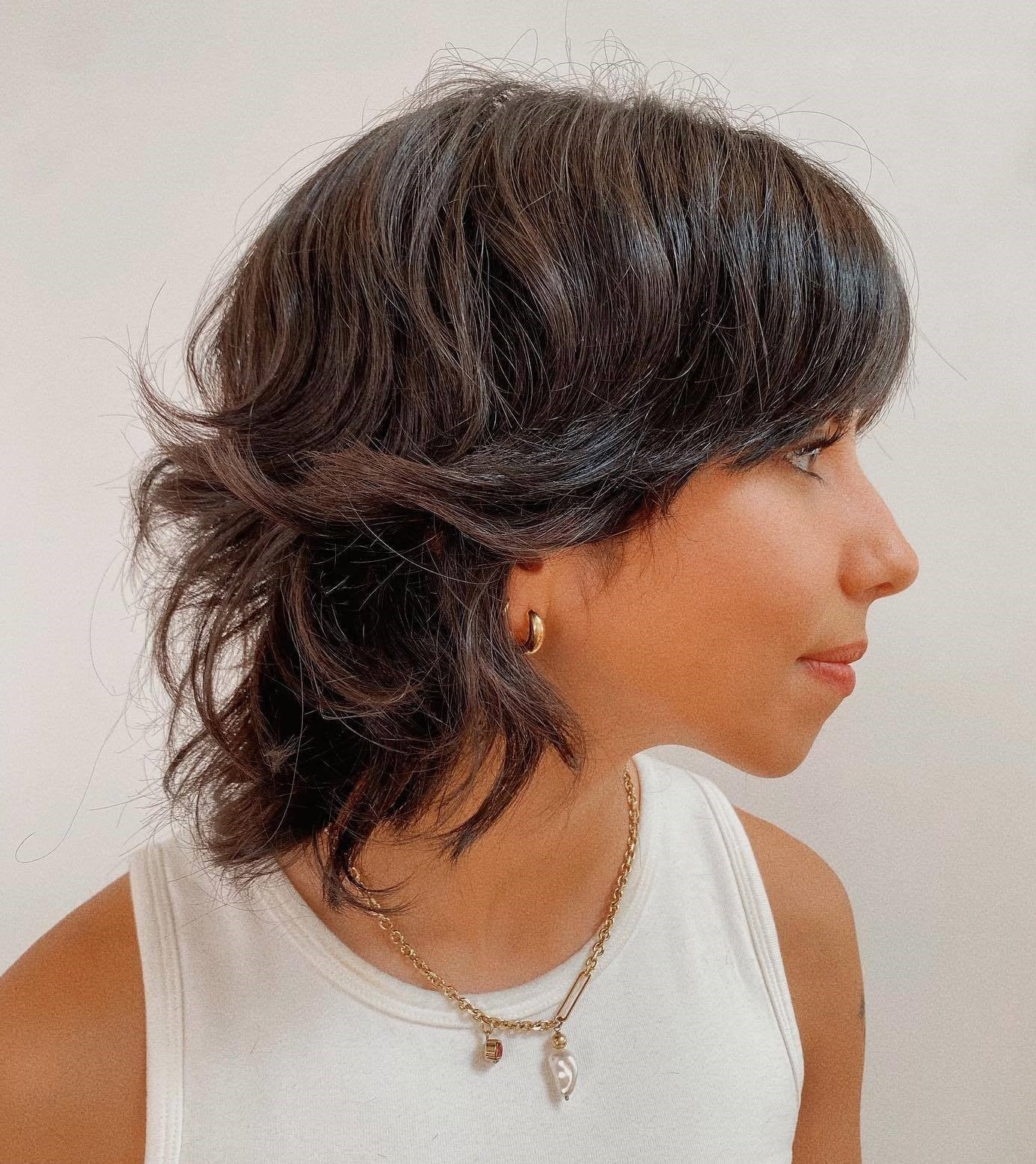 Chin Length Dark Brown Wolf Cut Layered Texture, Softer Variation — Short Wolf Cut